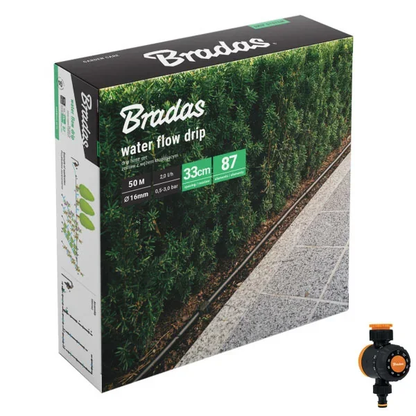 Комплект з крапельної трубкою 50 м та таймером 
поливу, WATER FLOW DRIP, DSWWF50-SET2-T от Bradas - купить в интернет-магазине