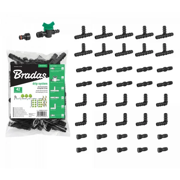 Набір арматури для системи крапельного 
поливу,16мм, 42 шт., DSWA20-SET3 от Bradas - купить в интернет-магазине