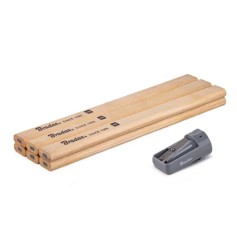 Набір будівельних олівців з точилкою HB 
180mm OCTAGON, 6 шт. дерево, DIY-PC2OC18WD/S6B от Bradas - купить в интернет-магазине