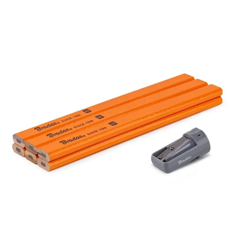 Набір будівельних олівців з точилкою HB 
180mm OCTAGON, 6 шт. помаранчевий, DIY-PC2OC18OR/S6B от Bradas - купить в интернет-магазине