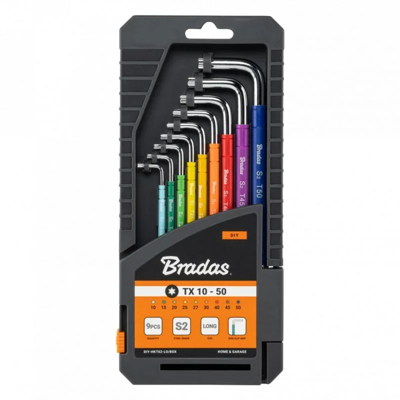Набір ключів TORX TX 10-50 9 шт. мультиколор /
довгі, DIY-HKT62-LO/BOX от Bradas - купить в интернет-магазине
