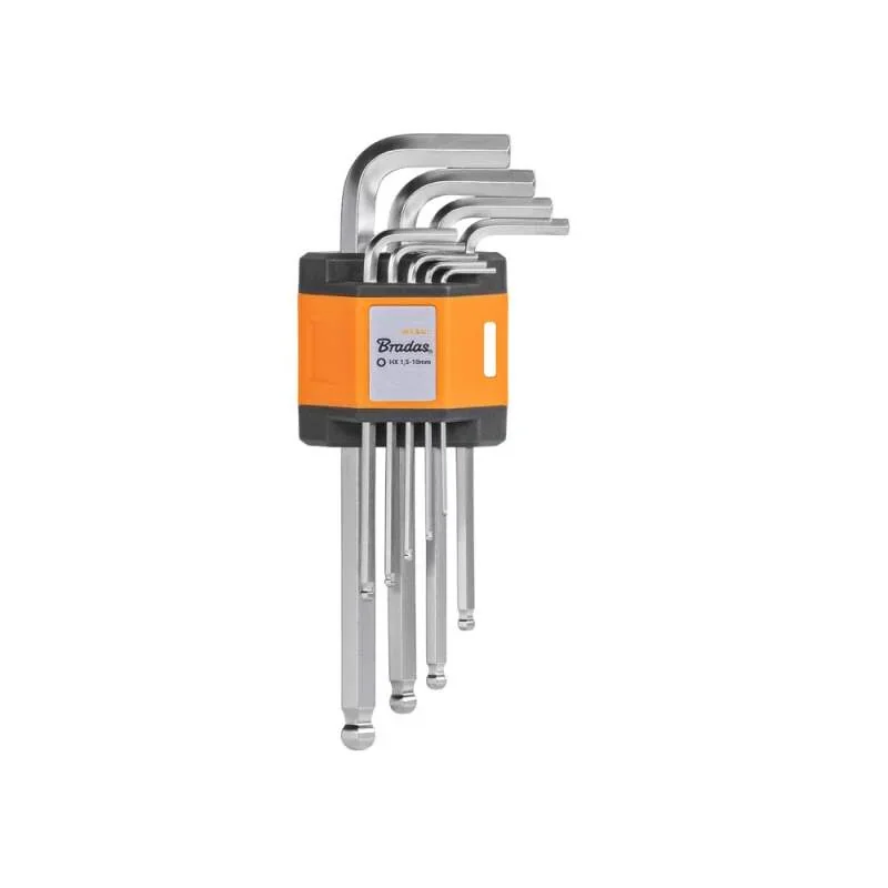 Набір шестигранних ключів HEX 1,5 - 10 мм з кулькою,
9 шт., довгі, DIY-HKB31-LO/B от Bradas - купить в интернет-магазине