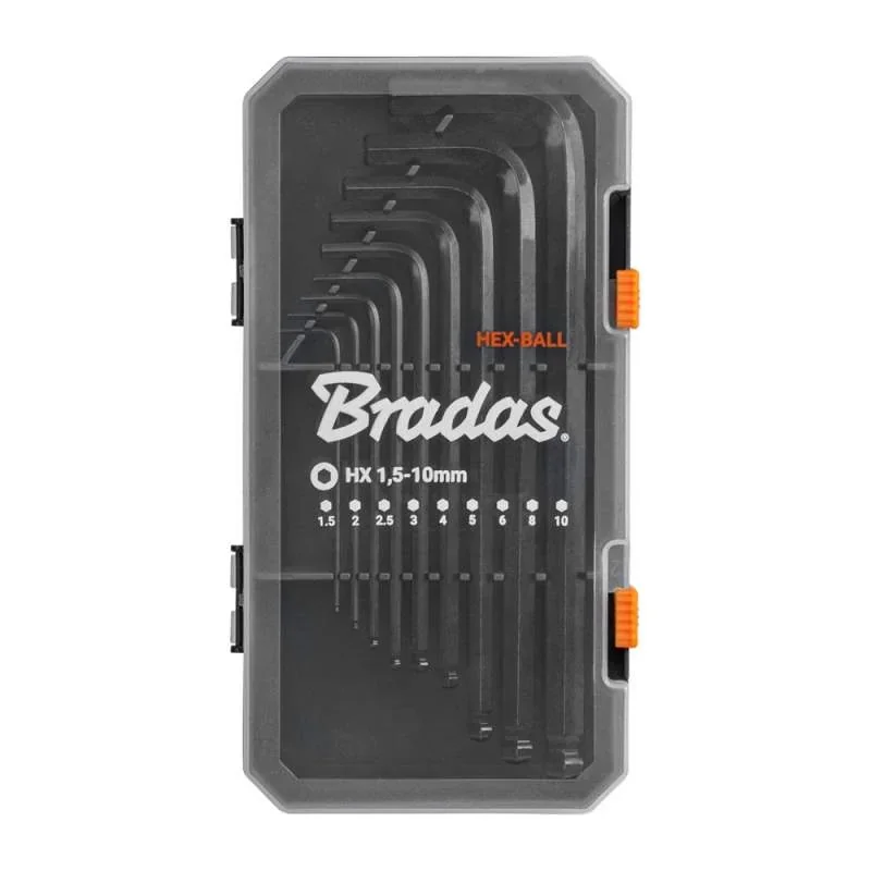 Набір шестигранних ключів HEX 1,5 - 10 мм з кулькою,
9 шт., довгі, DIY-HKB11-LO/BOX от Bradas - купить в интернет-магазине