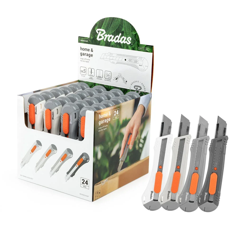 Ніж для шпалер із ламаним лезом, лезо 18 
мм, набір 24 шт., білий та відтінки сірого, DIY-KNWL1828/SET от Bradas - купить в интернет-магазине