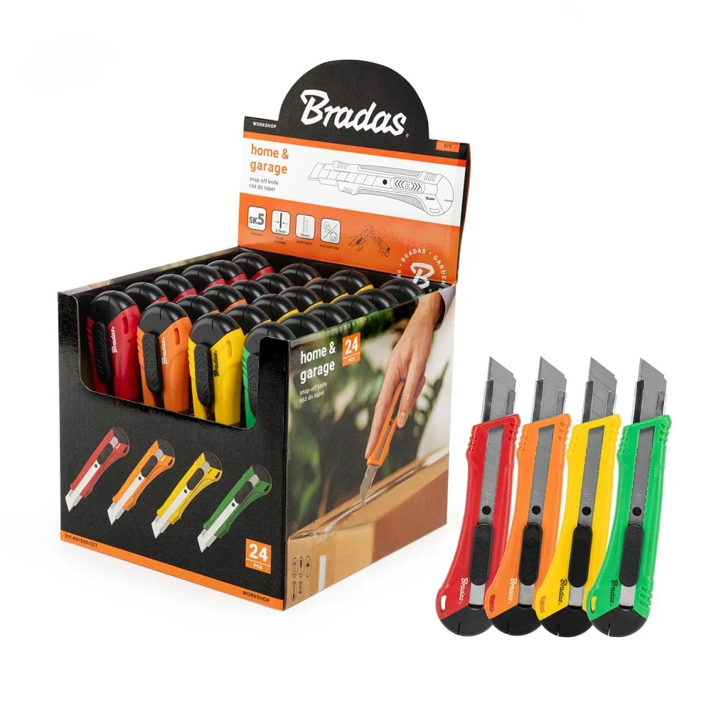 Ніж для шпалер із ламаним лезом, лезо 18 
мм, набір 24 шт., різнокольорові, DIY-KN1828/SET от Bradas - купить в интернет-магазине
