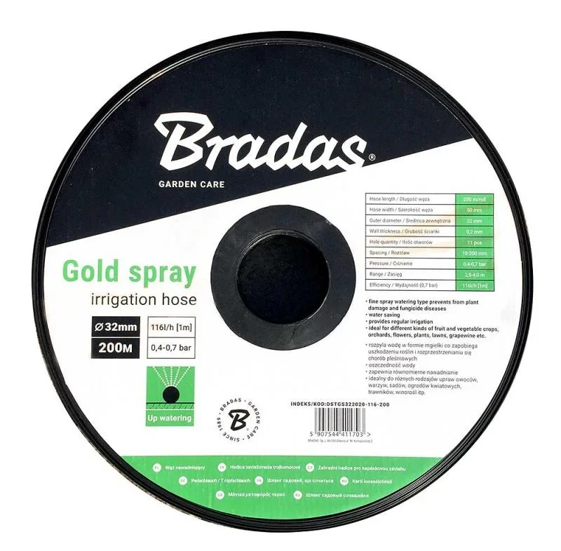 Стрічка зрошувальна 40мм/30-300мм/2,5-4,0м/102л/рік/200м 
GOLD SPRAY, DSTGS403030-102-200 от Bradas - купить в интернет-магазине
