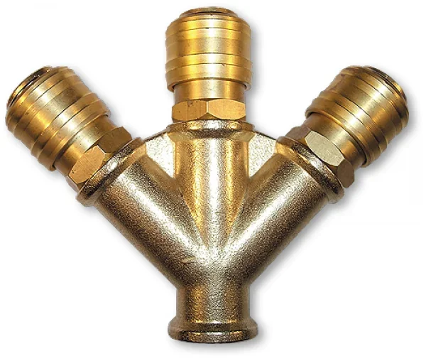 Трійник РВ 3/8" + 3 конектори пневматичних 
"мама", латунь, SP025 от Bradas - купить в интернет-магазине