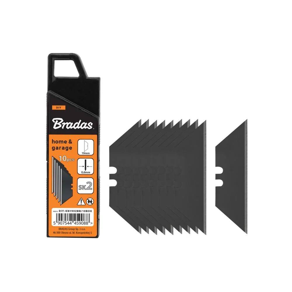Запасні трапецієподібні леза 19 мм BLACK, коробка,
10 шт., DIY-KN1902BB/10BOX от Bradas - купить в интернет-магазине