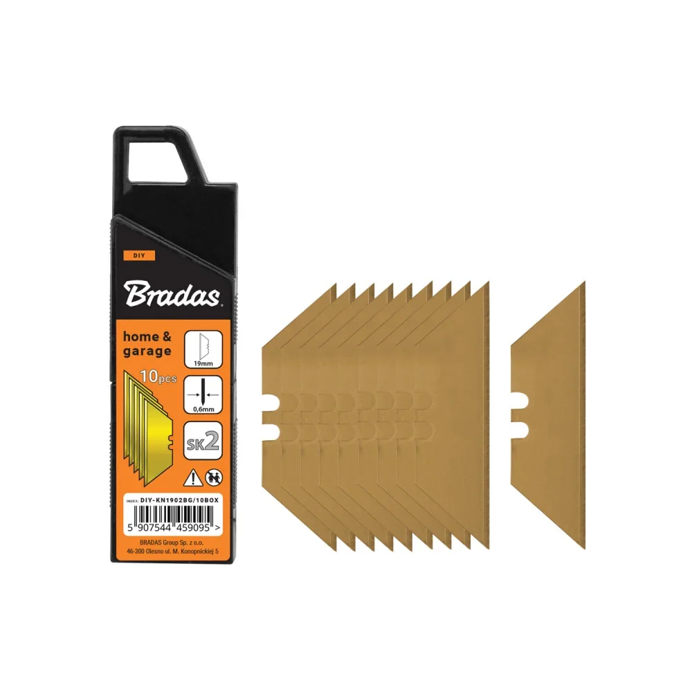 Запасні трапецієподібні леза 19 мм GOLD, коробка,
10 шт., DIY-KN1902BG/10BOX от Bradas - купить в интернет-магазине