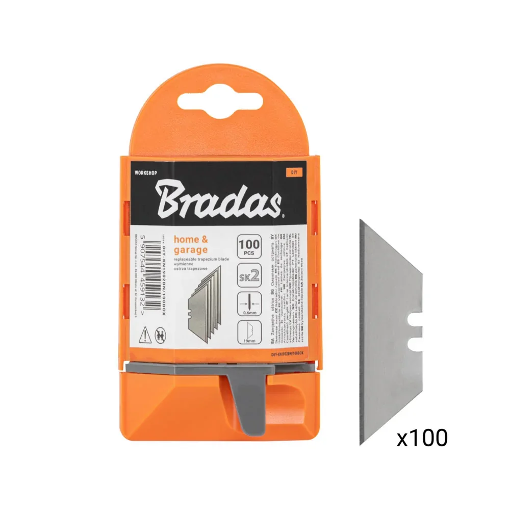 Змінні трапецієподібні леза 19 мм NEUTRAL в 
пластиковому магазині з подачею, 100 шт., DIY-KN1902BN/100BOX от Bradas - купить в интернет-магазине