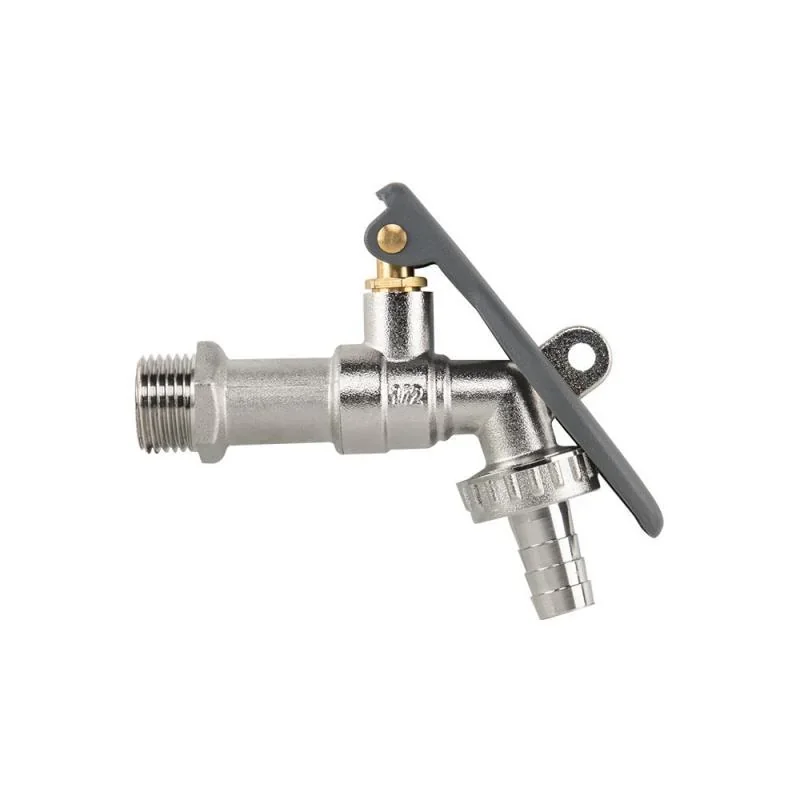 Кран вентильний РЗ 1/2", штуцер під шланг 3/4", латунь нікель, LEVER LOCK, BR-KLS1234 - фото 2