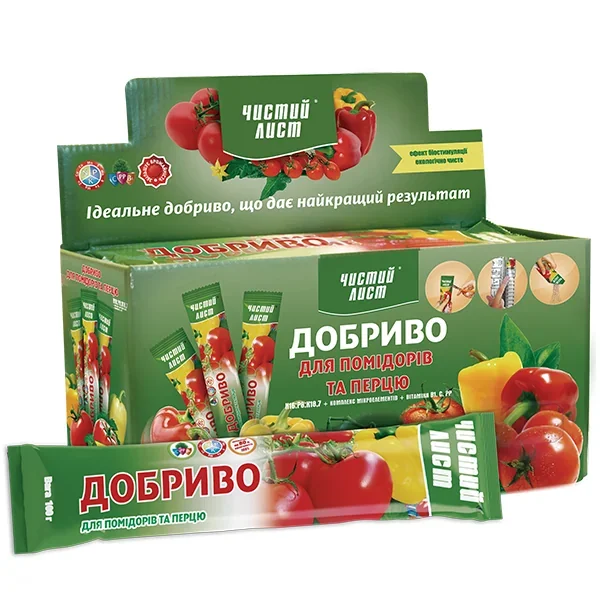 Добриво кристалічне  100г "Чистий Лист" для помідор та перцю