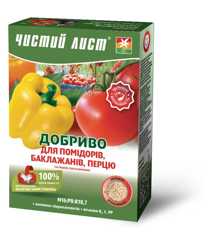 Добриво кристалічне  900г "Чистий Лист" для помідор та перцю