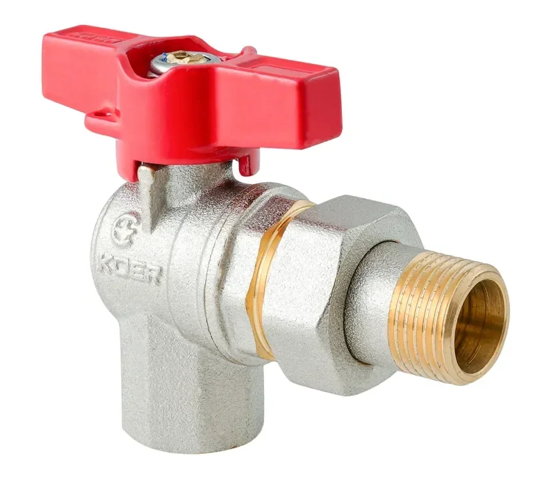 Кран с американкой угловой KOER EXTREME KE.228-20 - 3/4" ручка "бабочка" красная (KR5764) - фото 2