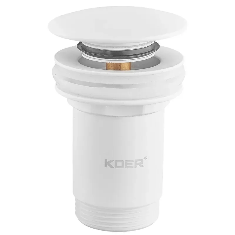 Донний клапан для раковини Koer PW-07-03 1 1/4'' з переливом автоматичний СLICK-СLACK (Колір білий)