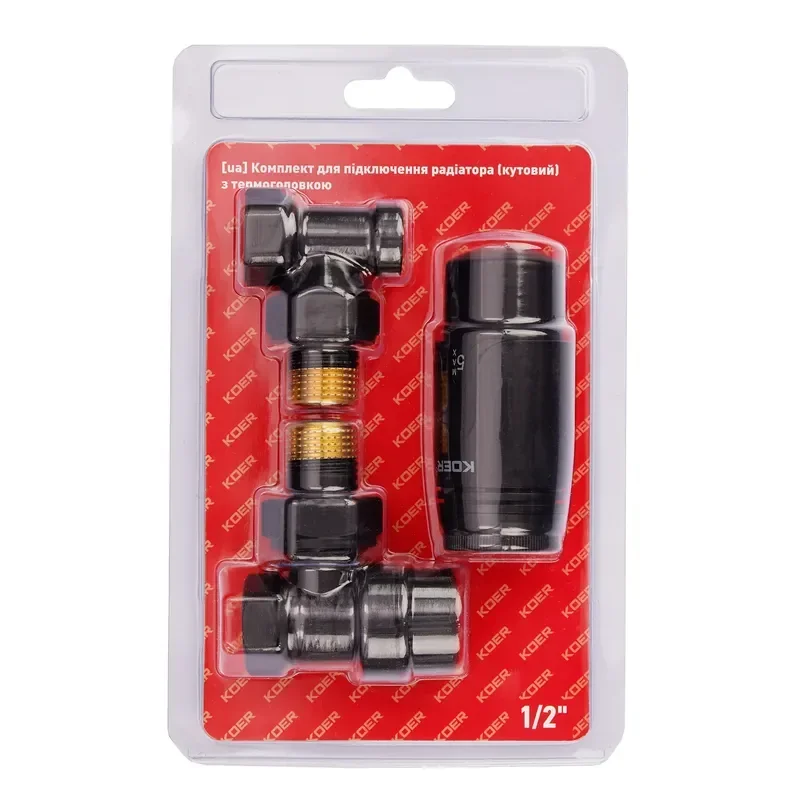 Комплект для подключения радиатора Koer SET-24.Black - 1/2'' угловой с термоголовкой (KR5283) - фото 2