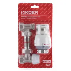 Комплект для підключення радіатора 1/2'' (кутовий) з термоголовкою Koer KR.1320 (KR2658) от KOER - купить в интернет-магазине