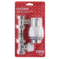 Комплект для підключення радіатора 1/2'' (прямий) з термоголовкою Koer KR.1321 (KR2659) от KOER - купить в интернет-магазине