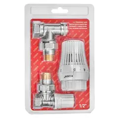 Комплект для підключення радіатора Koer SET-23 - 1/2'' кутовий з термоголовкою, клікове кріплення ( от KOER - купить в интернет-магазине