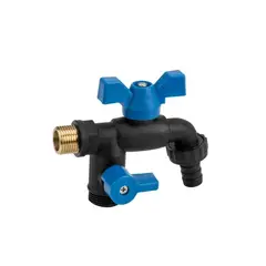 Кран пластиковий РЗ 1/2", штуцер під шланг РЗ 2x3/4", BLACK RAVEN NYLON / BRASS, GTBR123434NB1 от Bradas - купить в интернет-магазине