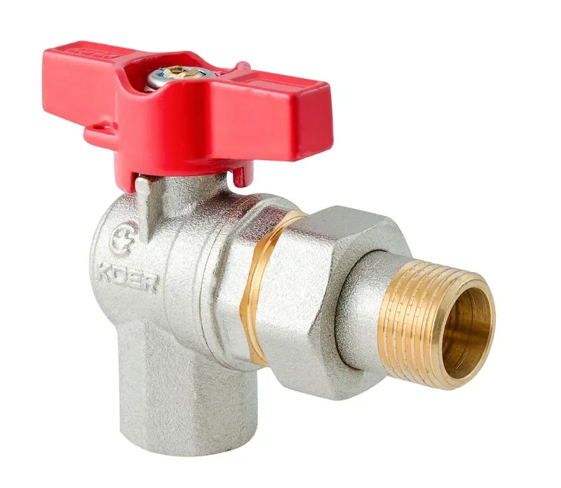 Кран з американкою кутовий Koer Extreme KE.228-15 - 1/2" ручка "метелик" червона (KR5763)
