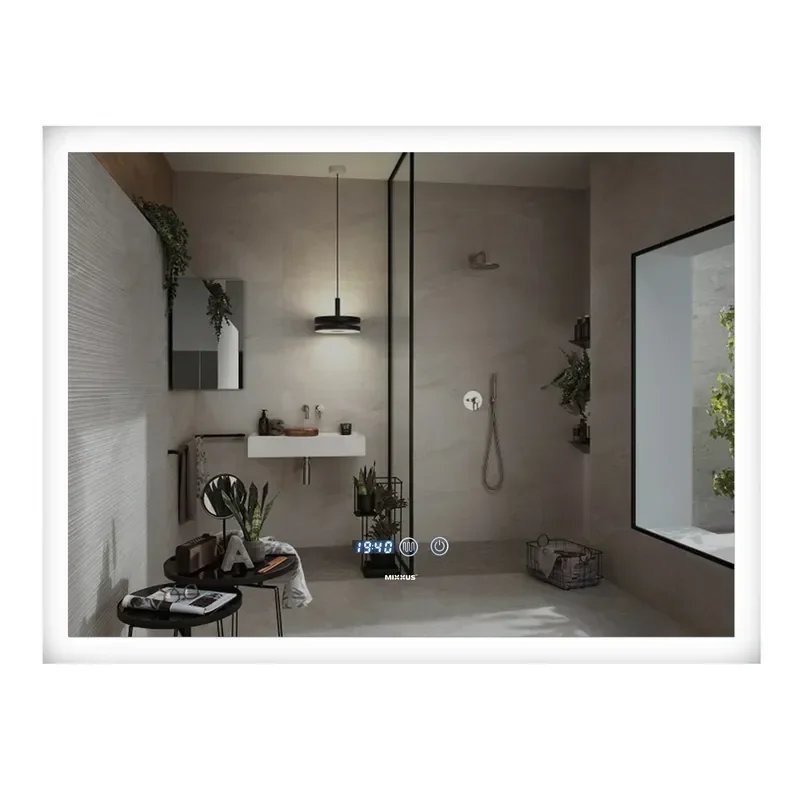 Дзеркало Mixxus FLAT MR04-80x60 з Led Touch, Anti-fog, димером, регулятором яскравості, годинником