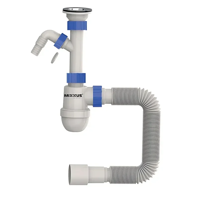 Сифон для умивальника Mixxus SU-02-B 1 1/2"x40 з литим випуском та відводом для пральної машини (MI - фото 2