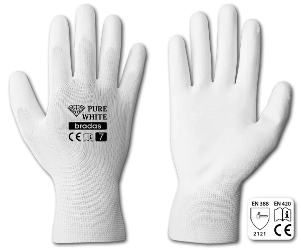 Рукавички захисні PURE WHITE поліуретан, розмір 7, RWPWH7