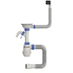 Сифон для кухні Mixxus SK-02-B 3 1/2"x40 з нерж.сіткою, відведенням для пральної машини, гнучким пр от MIXXUS - купить в интернет-магазине