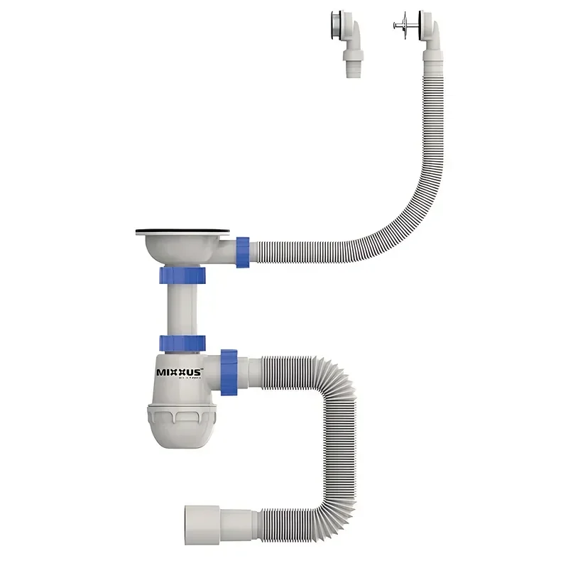 Сифон для кухни MIXXUS SK-07-A 3 1/2"x40 с нержавеющей сеткой, гибким круглым переливом (MI8198)