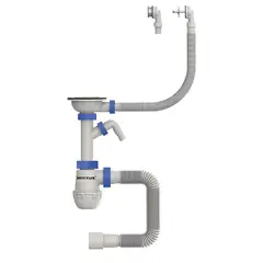 Сифон для кухні Mixxus SK-07-B 3 1/2"x40 з нерж.сіткою, відведенням для пральної машини, гнучким кр от MIXXUS - купить в интернет-магазине