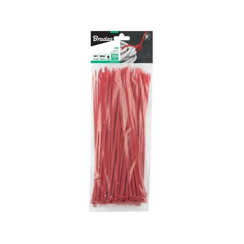 Стяжки кабельні пластикові 3,6x150мм, 100 шт. RED, TSRD1136150