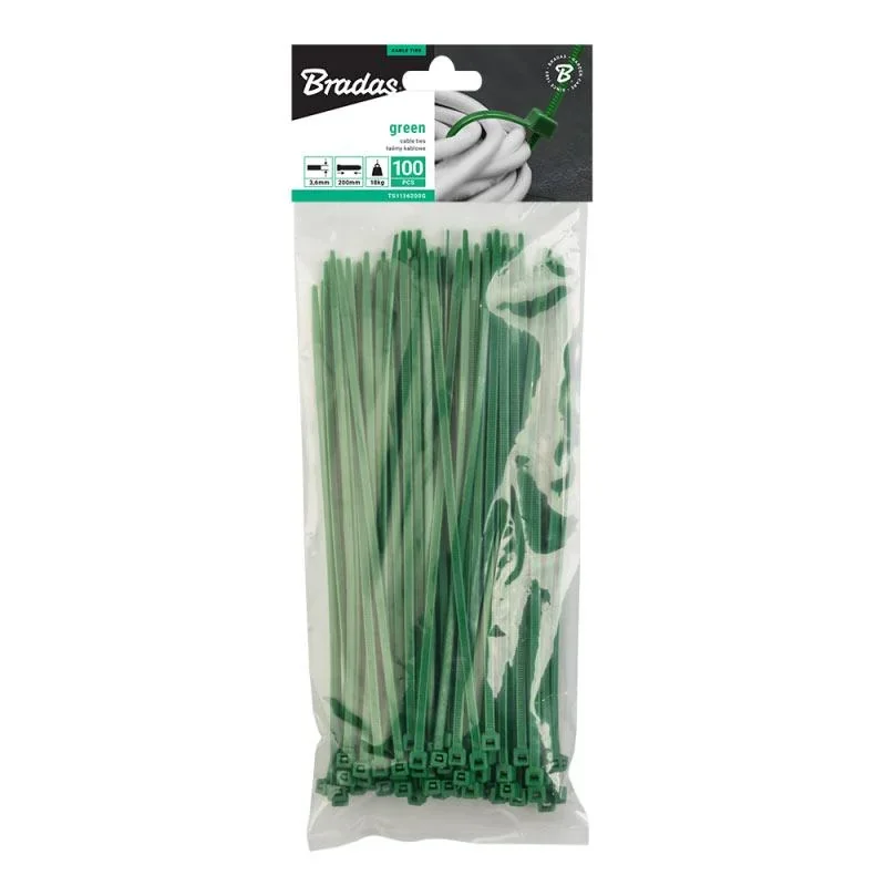 Стяжки кабельні пластикові 3,6x300мм, 100 шт. GREEN, TS1136300G