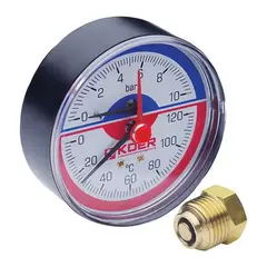 Термо-манометр аксіальний (KOER KM.802A) (0-10 bar), D 80мм, 1/4''-1/2'' (KR0224) от KOER - купить в интернет-магазине