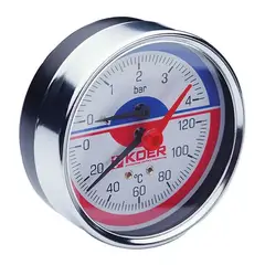Термо-манометр аксіальний (KOER KM.812A) (0-4 bar), D 80мм, 1/4''-1/2'' (KR0221) от KOER - купить в интернет-магазине