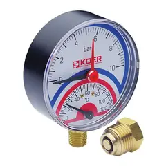 Термо-манометр радіальний (KOER KM.801R) (0-10 bar), D 80мм, 1/4''-1/2'' (KR0216) от KOER - купить в интернет-магазине