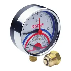 Термо-манометр радіальний (KOER KM.821R) (0-10 bar), D 80мм, 1/4''-1/2'' (KR0215) от KOER - купить в интернет-магазине