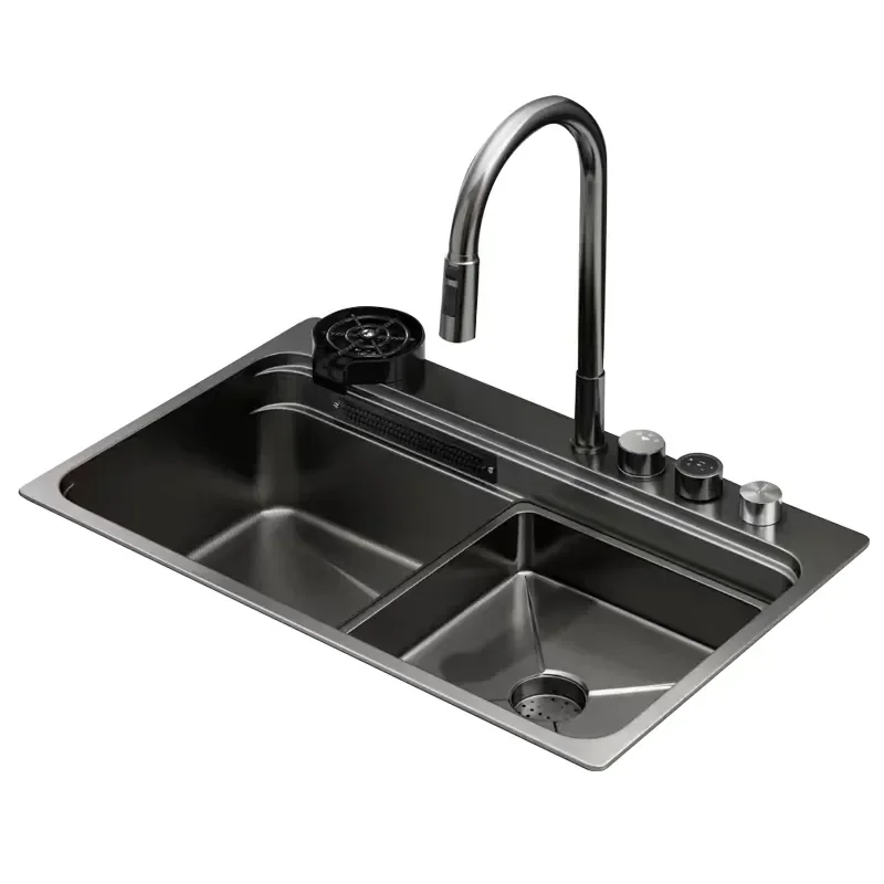 Мойка Zerix ZH7548-SET-03 Nano-Black со встроенным смесителем из нерж. стали (ZM5577)