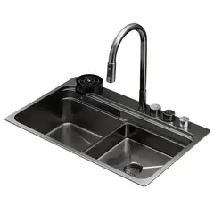 Мийка Zerix ZH7548-SET-03 Nano-Black з вбудованим змішувачем з нерж. сталі (ZM5577) от Zerix - купить в интернет-магазине