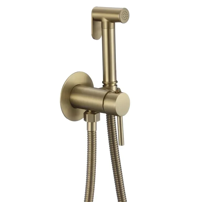 Змішувач для гігієнічного душу Mixxus Premium Hans 002-A Inner Brushed Gold з лійкою (Матове золото