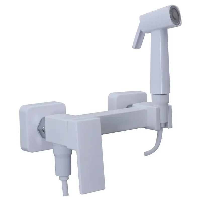 Змішувач для гігієнічного душу Plamix Kubus-222 SET White (зі шлангом і лійкою) (PM0744)